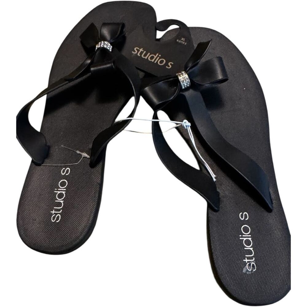 Studio S Black Women's Low Heel Flat Bow Details  Sandals XL